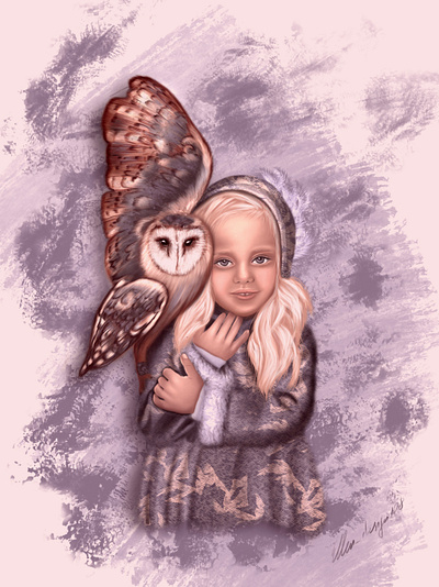 girl with owl animal artwork character design girl illustration illustration love owl person portrait персонаж