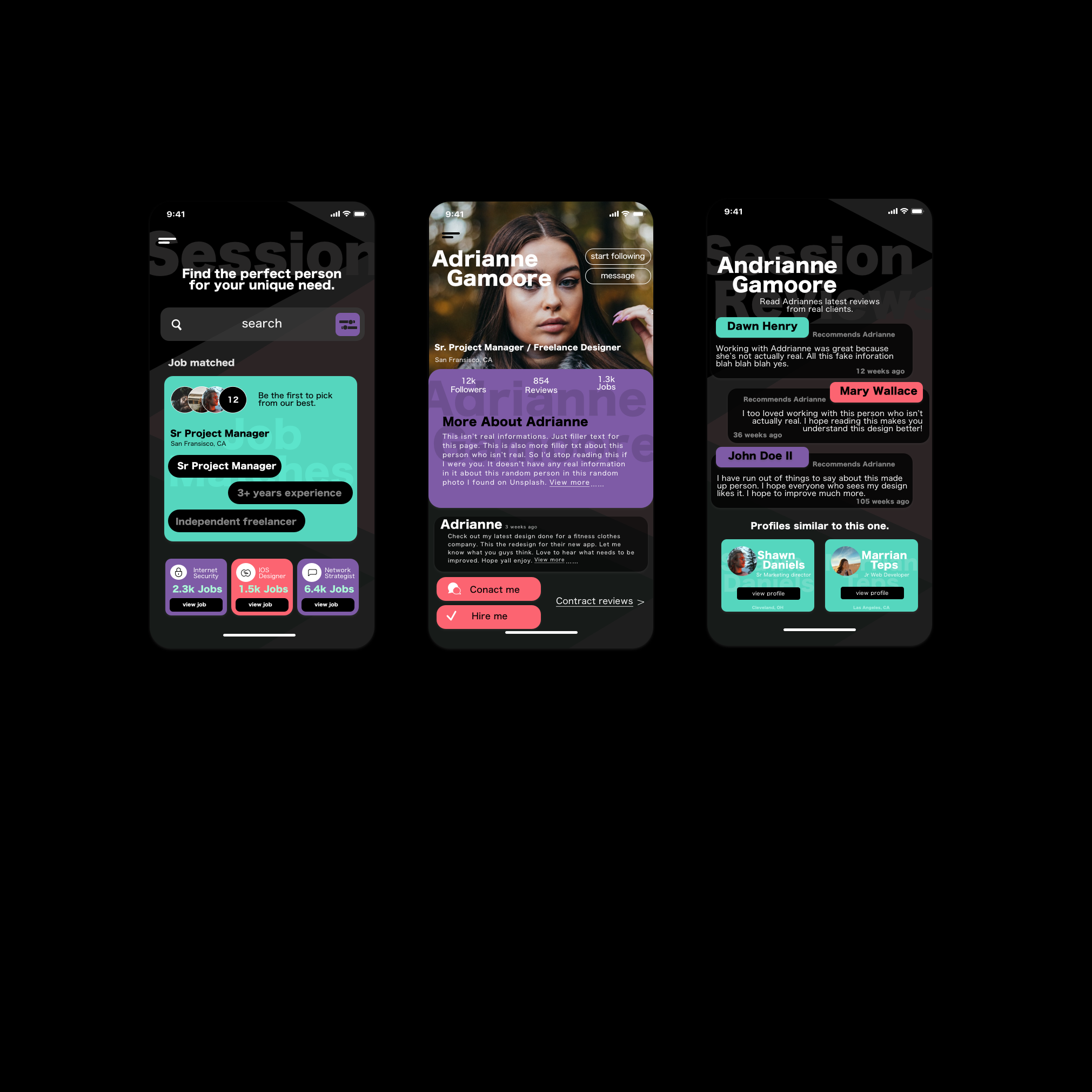 Example of Portfolio App Design / Dark Mode Part 2