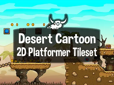 Desert Cartoon 2D Game Tileset 2d cartoon desert game assets gamedev indie game platformer tileset