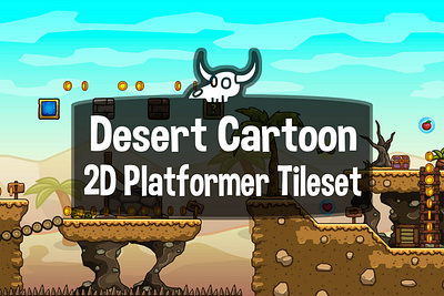 Desert Cartoon 2D Game Tileset 2d cartoon desert game assets gamedev indie game platformer tileset