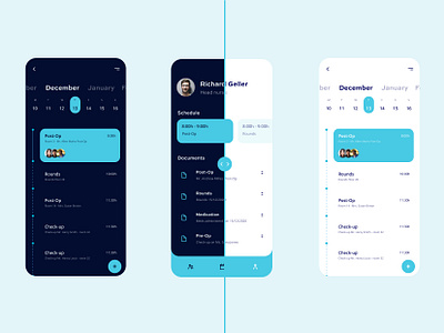 Em equipa - Dark Mode app calendar dark blue dark mode dark theme dark ui design documents medical nurse organization task ui ux