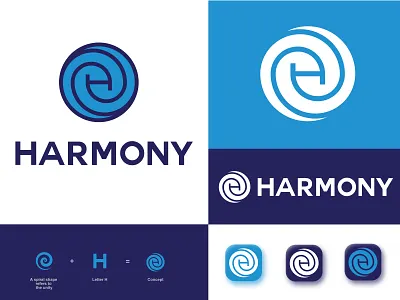 Harmony spiral logo brand branding harmony identity lettermark logo logo design logodesign music sound symbol united unity waves