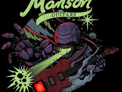 Manson Guitars: MURPH android cosmos gig guitar muse music planets retro robot rock rock and roll space t shirt tshirt vintage