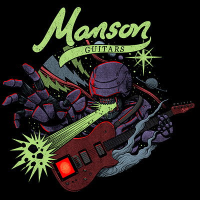 Manson Guitars: MURPH android cosmos gig guitar muse music planets retro robot rock rock and roll space t shirt tshirt vintage