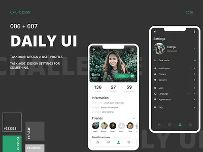 DAILY UI 006+007 | USER PROFILE AND SETTINGS dailyui dailyui006 dailyui007 design settings settings ui ui userprofile uxui