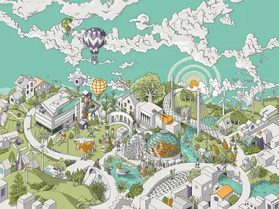 Bridge and Tunnel architecture building color digital drawing illustration isometric mural people wacom