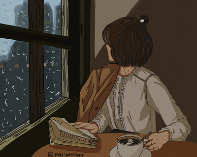 Rainy day adobe photoshop cafe digital art digitalilustration girl girl portrait illustration rain rainyday town vintage window