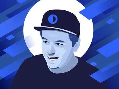 monochromatic designer blue brand branding clean design figma geometry hero illustration modern person portrait shapes simple texture ui vector web