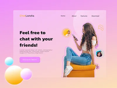 ChatLandia chatting app design figma glassmorphism landingpage