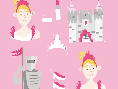 Pink Princess Pattern castle child crown cute girls girlsillustration girly illustration illustrator kids knight lipstiok pattern pink princess princesses repeat vector