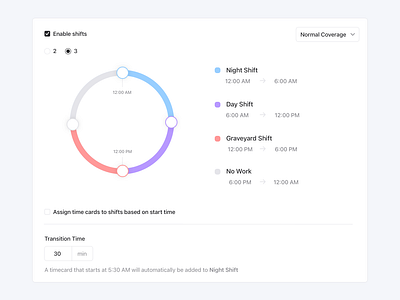 Shift Settings interface ui