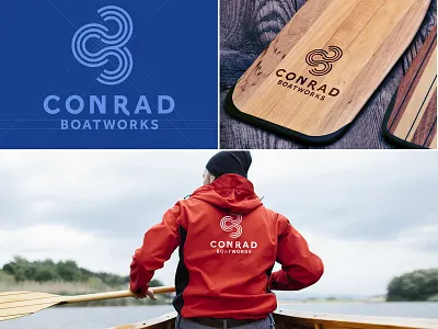 Conrad Boatworks logo system logo system nautical rowing water ripple wooden boat