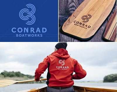 Conrad Boatworks logo system logo system nautical rowing water ripple wooden boat