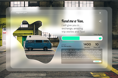 Piggybank croudfund card crowdfund glassmorphism minimal ui