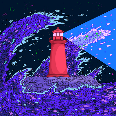 Troubled Waters color design drawing graphic design illustration illustrator lighthouse nature ocean oceans procreate space style