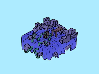 little ship — big kraken 90s cartoon boat dock high seas illust illustration kraken ocean pirate pirates rocks squid water