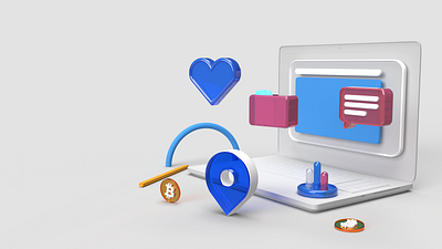 3D ICONS 3d bitcoin button heart icon illustration like messenger pin render ui design