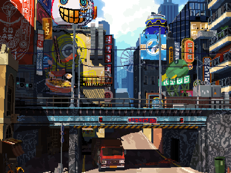 Hideaway 8 bit animated animation art cityscape cyberpunk gif loop pixel retro