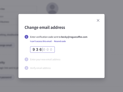 Change Email Modal account account settings change email clipchamp design dialog email email address flow modal product design resend ui ux verification verification code verify