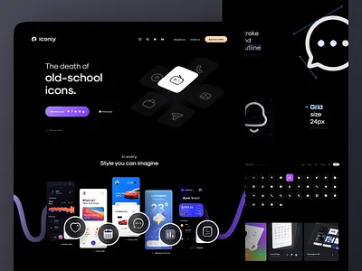 ICONLY website landing page 💥 5style bold broken bulk clean concept dark dark ui design download grid iconly landing landing page minimal mobile stroke ui ux website