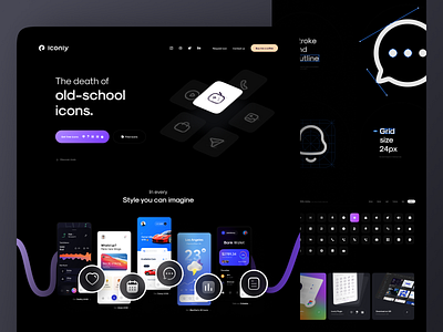 ICONLY website landing page 💥 5style bold broken bulk clean concept dark dark ui design download grid iconly landing landing page minimal mobile stroke ui ux website