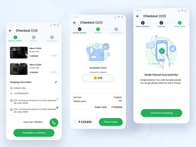 Check-out for Sell/Rent Camera APP UI cart screen pay payment screen sell camera