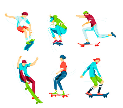 skateboarders characters colorfull dynamic illustration skate skateboards sport street vector youth