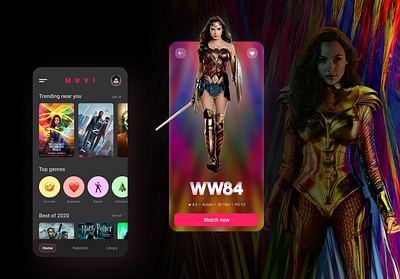 Movie discovery and watching app concept. blur dailyui design movie movie app ui ui design wonder woman