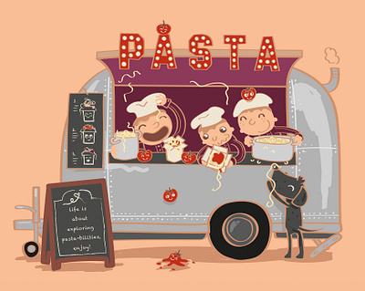 FEBRUARY - Basta la pasta! Who does not love a good plate of com 2021 adobe calendar calendar 2021 character childrensillustration foodtruck freework illustration pasta spagetti