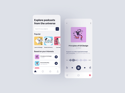 Podcast App adobexd app design figma illustration musicplayer podcastapp typography ui uidesign uiux ux ux ui uxui vector webdesign