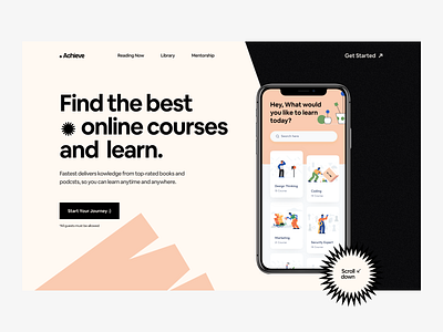 Achieve - Course App app claw claw design claw interactive claw studio course course app design elearning courses header inspiration interactive landingpage mobile app typography ui ux website website design