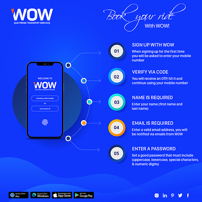 WOW – Book rides, online payments, foods & shops app design illustration logo services transport app wow