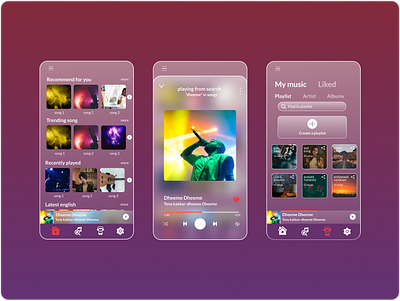 Music App colorpalette design dribble dribbledesign figma figmadesign glass glassmorphism gradient minimal minimalistic musicapp typography ui ui design ui interface unsplash