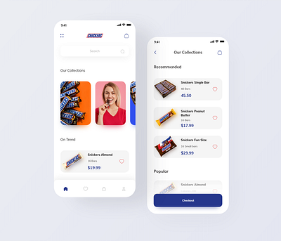 Snickers App app app design chocolate context design designer interaction design minimalist mobile mobile app mobile app design mobile design modern shop snickers store ui ui ux ui design ux