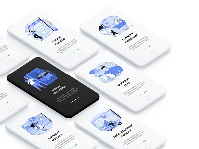 Blue Ink e-commerce and delivery illustration pack app design concept dark mode dark ui delivery delivery app design e commerce app e commerce shop ecomerce illustration ui vector web design