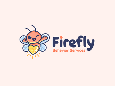 Firefly + Heart adorable behavior bug care cartoon children clinic cute firefly fun glowing happy heart hope kids light logo love mascot playful