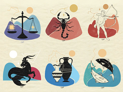 🌟💫 𝙕𝙊𝘿𝙄𝘼𝘾 𝙎𝙄𝙂𝙉𝙎 𝙥𝙩2 art design graphic graphicdesign greek illustration mythology sign zodiac zodiac sign