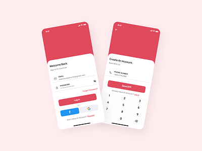 Login and Register App Concept ui ui ux design ui deisgn ui uiux uidesign appdesign ui ux appdesign uidesign uiux design ux ux designer webdesign