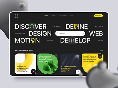 🖥️ Web design for the commercial site | Hyperactive cards commercial website concept cta dark design digital agency graphic design green hyperactive landing page nav bar product design search field title ui user interface ux web design yellow