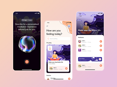 AI Meditation | UI Mobile App Design ai wellness app prototype calming ui creative design systems health meditation mobile app personalized meditation selfcare tech ui ux design ui design user research