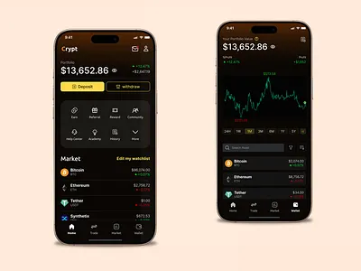 Crypt : Cypto and Trading Mobile App crypto design illustration ui ux vector