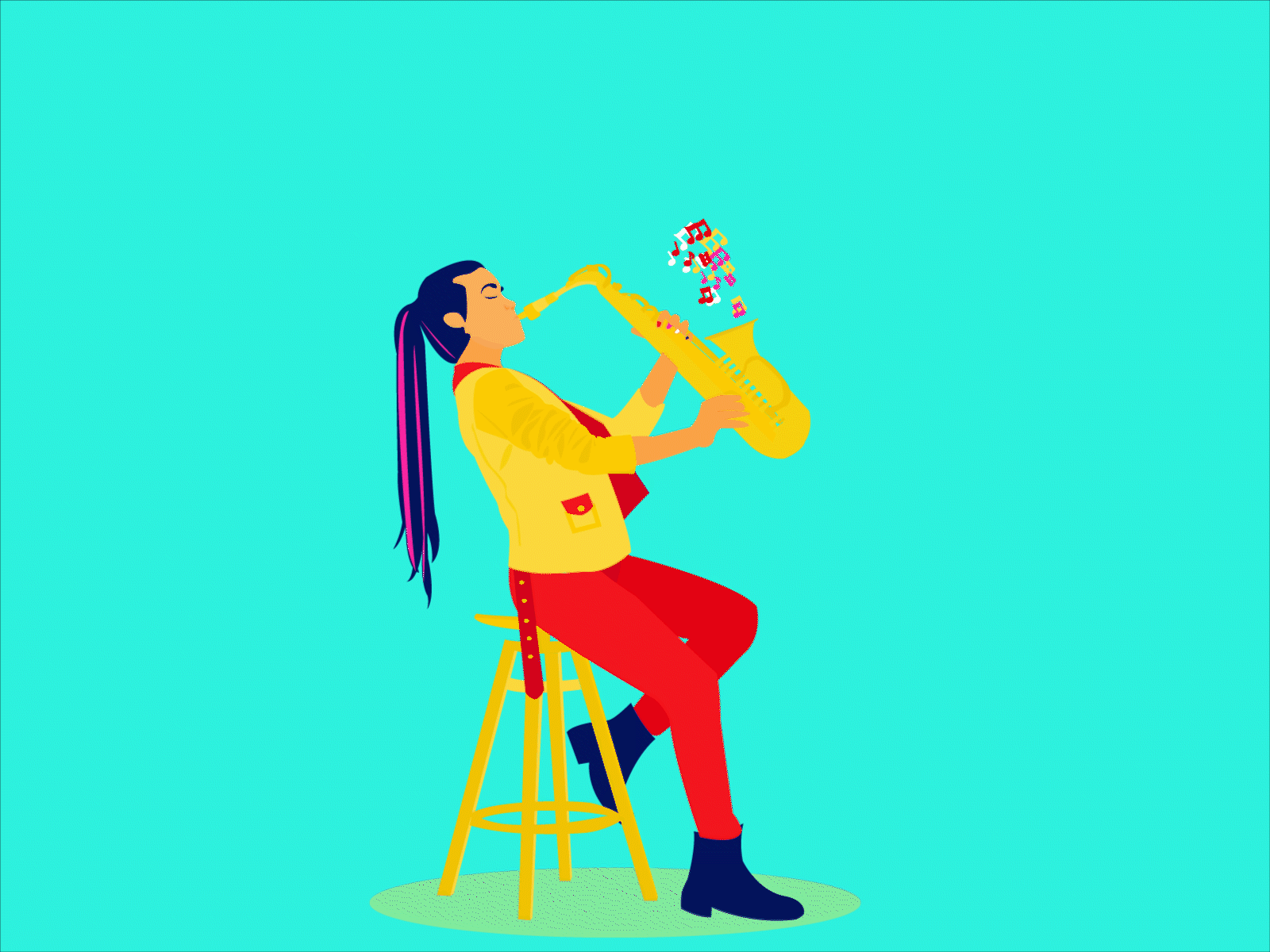 Music heals your heart <3 gif girl heal heart illustration listen music love music saxophone saxophonist