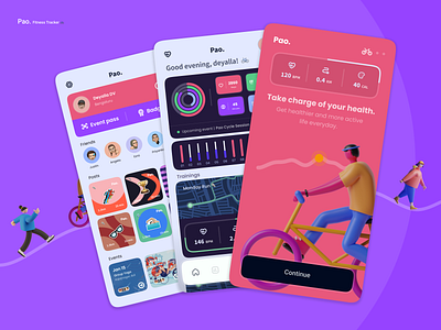 Pao - Fitness Tracker activity activity tracker android app app design charts design fitness fitness app gym icon illustration logo maps physical fitness running trainer ui ux workout app