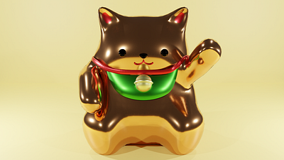 Lucky Cat 3d 3d art 3d model 3d modeling blender blendercycles cat cute cyclesrender digital art lucky cat lucky charms maneki neko maneki neko manekineko metallic