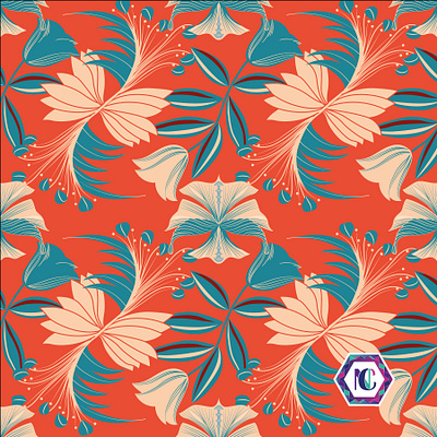 red blue hand drawn flowers design illustration repeat pattern repeating pattern seamlesspattern surface pattern design vector art vector illustration