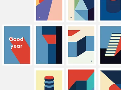'Good year' 2021 Postcards Calendar 2021 abstract blue branding calendar colour for fun geometric geometric illustration good illustration new year postcard present red resolution wallpaper