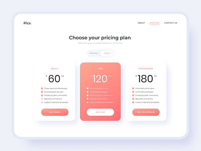 Daily UI #030 | Pricing cards cards ui coral daily ui 30 daily ui challenge dailyui dailyui 030 dailyuichallenge desktop gradient minimal montserrat orange price pricing pricing page pricing plan pricing plans pricing table web design