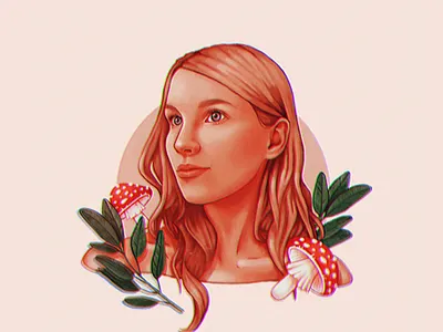 Trippy portrait design digital face forest girl girl illustration human illustration leaf leaves mushroom portrait portrait illustration psychedelia psychedelic sensual toadstool trippy woman women