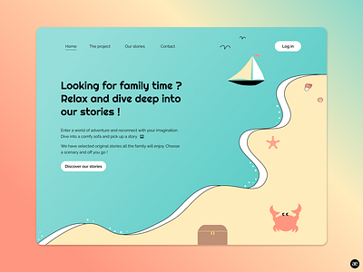 Landing page | Family stories animal art beach color colorful creative cute design digital art digital illustration family figma gradient graphic design illustration landing page landing page design sea stories web