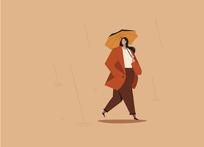 A Day in the Park (2/4) - Walking in the Rain autumn design editorial illustration graphic design illustration rain umbrella vector vector illustration walking in the rain women